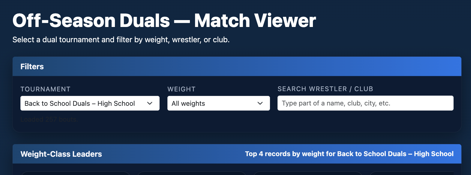 Off-Season Duals — Match Viewer